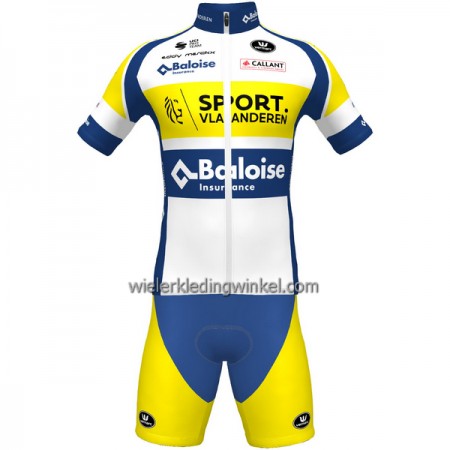 Set Fietsshirt + Korte Koersbroek 2022 Sport Vlaanderen-Baloise Geel Blauw Wit